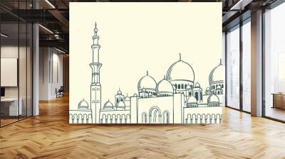 Hand drawing sketch famous islamic building of Sheikh Zayed Mosque. Wall mural