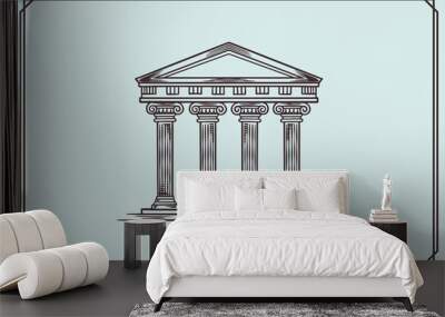 hand drawn ancient greek building in vintage style. Wall mural