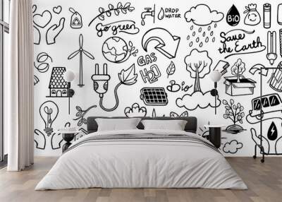 Hand drawn ecology doodle icon set of save earth isolated on white background. Wall mural