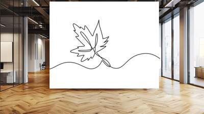 Maple leaf line art. One continuous line drawing abstract tropic spring isolated vector object on white background. Botany natural eco concept. Autumn leaves hand drawn design minimalism style Wall mural