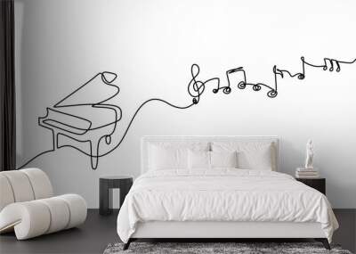 Music notes continuous line drawing with piano Wall mural