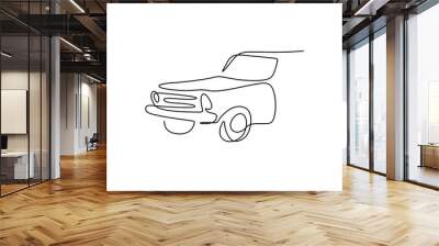 One continuous single line of car for transportation theme isolated on white background. Wall mural