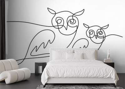 One continuous single line of two owl for international owl awareness day isolated on white background. Wall mural