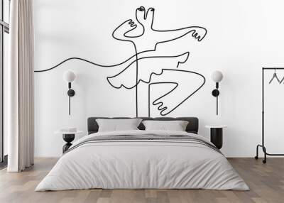 One line of ballerina isolated on white background. Hand drawing single continuous line. Wall mural