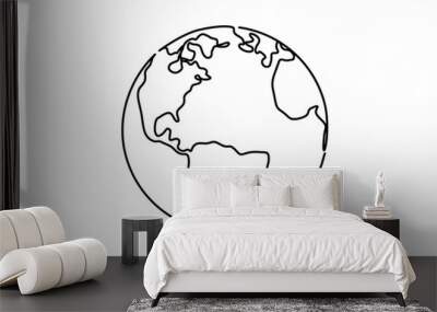 One line style world earth globe continuous design. Simple modern minimalistic style vector illustration on white background. Wall mural