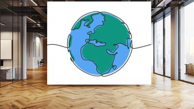 One line style world. Simple modern minimalism continuous earth vector. Wall mural