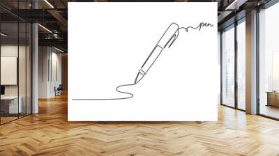 Pen - School education object, one line drawing continuous design, vector illustration. Wall mural