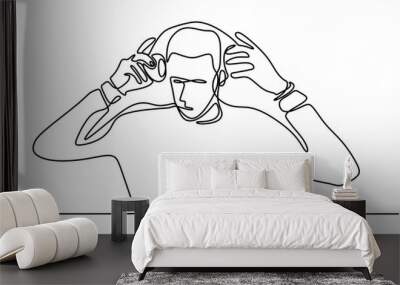 portrait of man in headphones - one continuous line drawing Wall mural