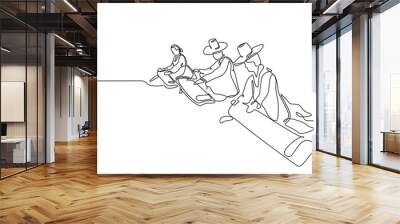 Vector of korean traditional music performance. Continuous line drawing of people with Gayageum or Kayagum, is a traditional Korean zither-like string. Illustration minimalism on lineart. Wall mural