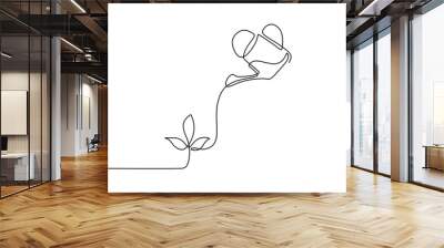 Watering plant continuous line drawing Wall mural