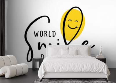 World smile day background banner poster with smiley symbol and lettering on white background. Wall mural