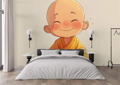 cartoon image of a cute monk meditating Wall mural