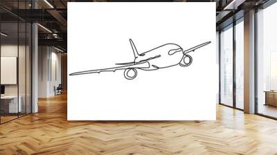 Plane, passenger aircraft one line continuous drawing. Different air transport continuous one line illustration. Vector minimalist linear illustration. Wall mural