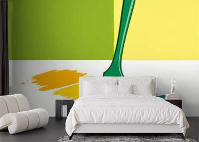 Colorful Paint Brush Dipping into Palette with Drops of Paint Wall mural