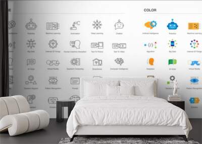 Artificial intelligence AI icon set in line style and color style. AI simple black line style and colorful style symbol sign for apps and website and infographic vector illustration. Wall mural