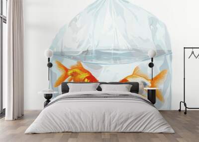 three goldfish in a clear plastic bag Wall mural