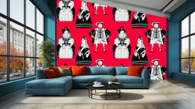 History of England. Queen Elizabeth I, King Henry VIII, Queen Victoria. Black and white. Wall mural