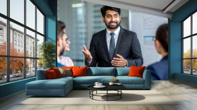 An Indian businessman presenting a project proposal to potential clients.
 Wall mural