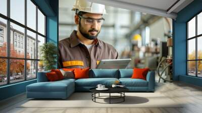 An Indian factory engineer working in the maintenance area, checking equipment and machinery.
 Wall mural