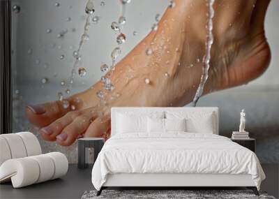 Close-Up of Wet Skin on Woman's Foot with Water Droplets
 Wall mural