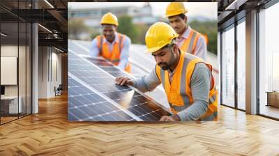 Group of Indian Workers Installing Solar Panels
 Wall mural