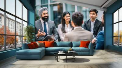 Indian HR manager facilitating a feedback session with employees.
 Wall mural