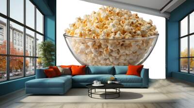 Isolated Bowl of Popcorn: A bowl of popcorn isolated on a transparent background, featuring fluffy kernels and buttery flavor, great for movie night illustrations and snack menus.
 Wall mural