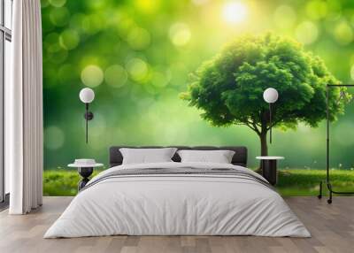 Tree Silhouette Blur: A blurred background featuring the silhouette of a tree against a green backdrop, emphasizing the beauty and importance of trees in the environment.	
 Wall mural