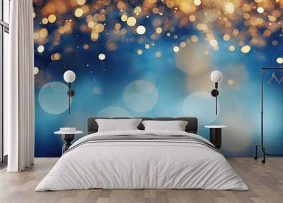 Blue and gold Abstract background and bokeh on New Year's Eve. AI Generative Wall mural