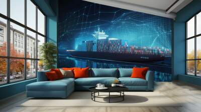 Container cargo ship global business logistics import export freight shipping transportation Wall mural