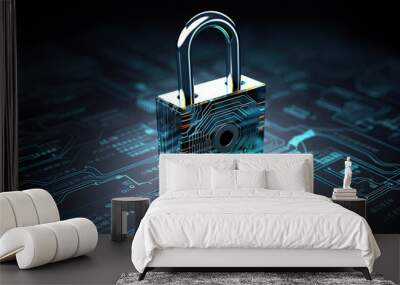 cyber security, padlock Wall mural