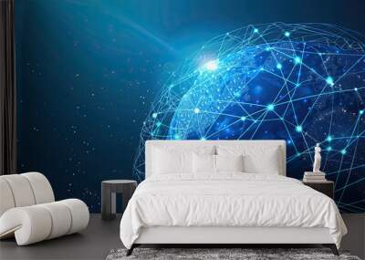 Digital world globe, concept of global network and connectivity on Earth, high speed data transfer and cyber technology, information exchange and international telecommunication - Generative AI  Wall mural