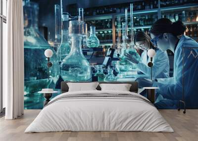 Professional health care researchers working in life of medical science laboratory, technology of medicine chemistry lap experiment for hospital. AI Generative Wall mural