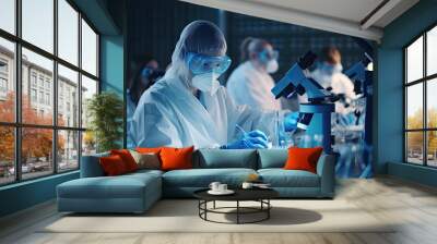 Professional health care researchers working in life of medical science laboratory, technology of medicine chemistry lap experiment for hospital. AI Generative Wall mural