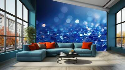 Sapphire glitter bokeh background. Unfocused shimmer royal blue sparkle. Crystal droplets wallpaper Wall mural