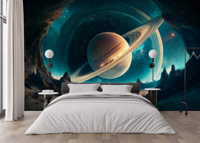 Saturn in galaxy Wall mural