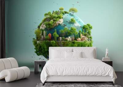 World environment and earth day concept with globe, nature and eco friendly environment. Generative AI Wall mural