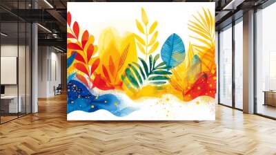 Tropical Watercolor Leaves. Wall mural