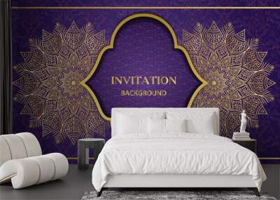 Arabesque style decorative golden mandala background. Ornamental floral loyal frame, greeting and invitation card.Decoration, Decorative, Ornament, Ornamental, India, Indian, invitation, Wedding, Wall mural