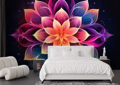 Abstract flower of creation, in the style of ethereal geometry on the dark background Wall mural