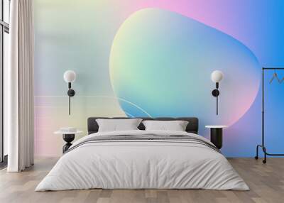 Holographic gradient sphere. Vibrant gradient bright glowing round on blue background. Vector Illustration Wall mural