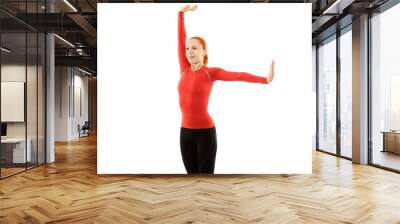 Red woman doing fitness Wall mural