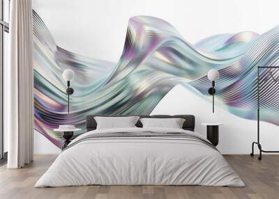 Abstract iridescent wavy lines on a transparent background. Wall mural