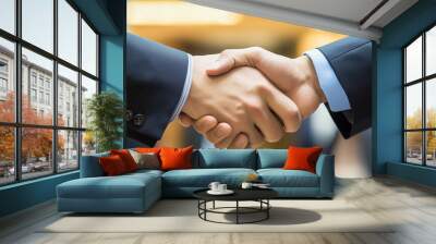 business people shaking hands in office, businessman shaking hands Wall mural