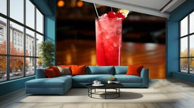 Refreshing alcoholic Shirley Temple-inspired drink with a twist. Generative AI Wall mural