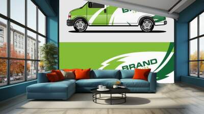 car livery green van wrap design wrapping sticker and decal design for corporate company branding vector Wall mural