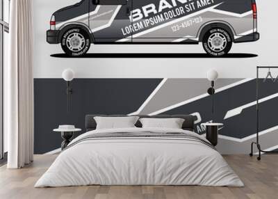 car livery grey van wrap design wrapping sticker and decal design for corporate company branding vector Wall mural