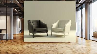 Minimalist decor with two charcoal and ivory chairs in a 3D-rendered simple setting. Wall mural