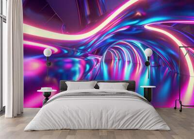 3d three dimensional abstract background with neon colors - generative ai Wall mural