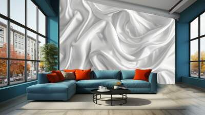 Abstract White Satin Silky Cloth for background, Fabric Textile Drape with Crease Wavy Folds.with soft waves,waving in the wind - generative ai Wall mural